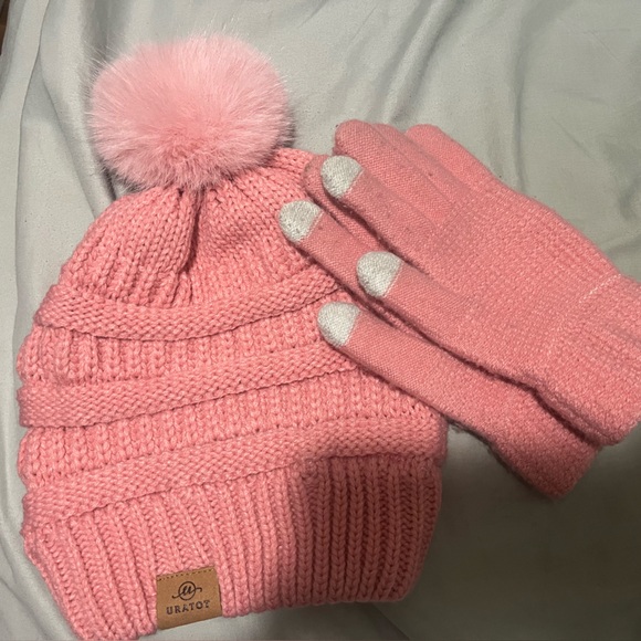 Uratot Accessories - Pink Knit Beanie and Gloves Set